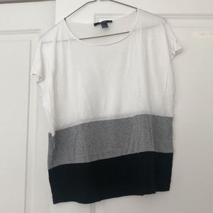 white grey and black short sleeve shirt